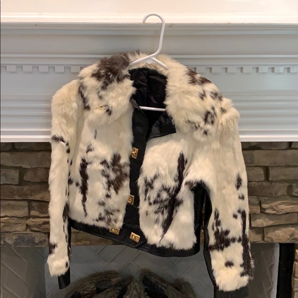 Vintage Leather Rabit Fur Jacket